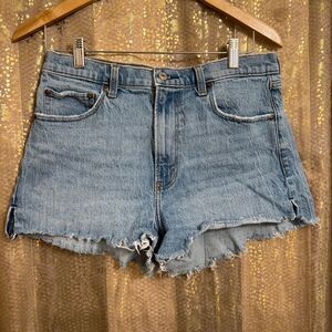 Abercrombie & Fitch High-Rise Mom Shorts Light Wash Raw Hem 10/30